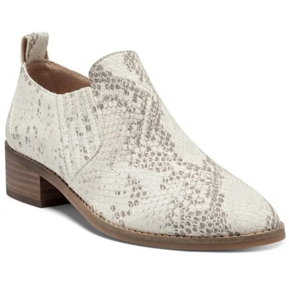 Lucky Brand Lenci Women’s Cream Snakeskin Slip On Leather Ankle Booties NWT